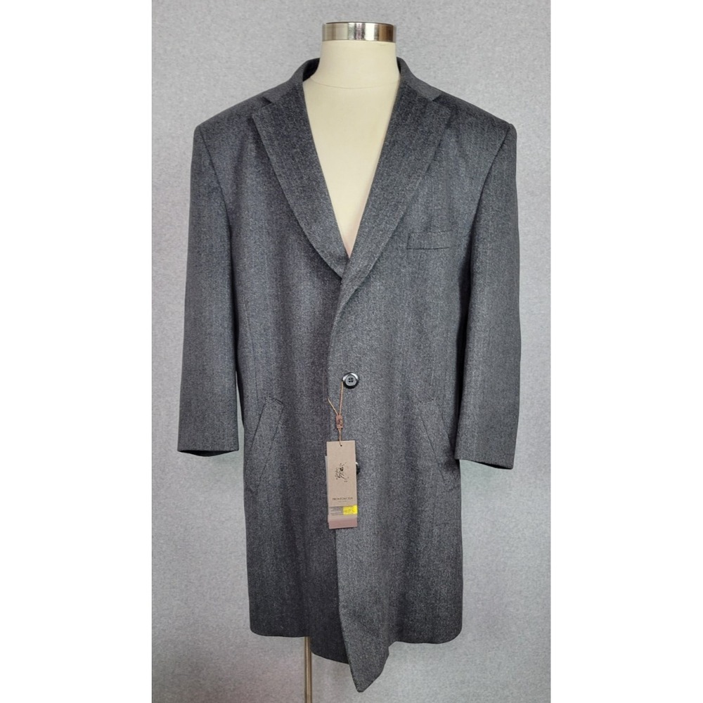 NWT ProtoModa Mens Gray Herringbone‎ Wool Cashmere Overcoat Coat Sz 50R